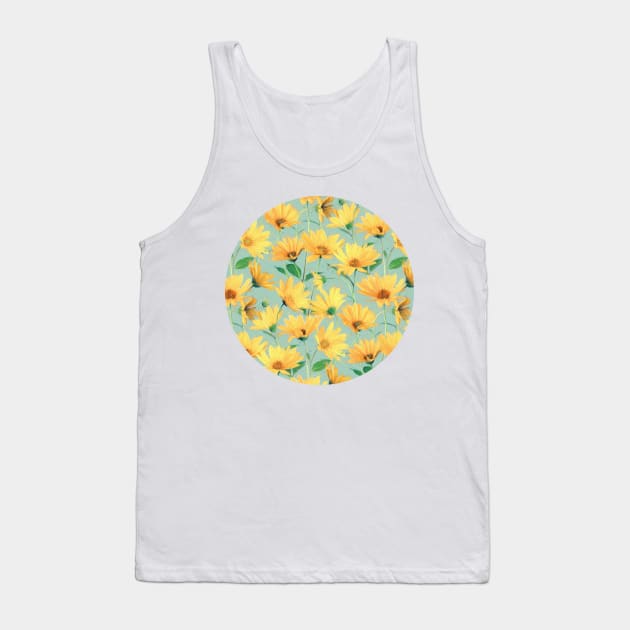 Painted Golden Yellow Daisies on soft sage green Tank Top by micklyn